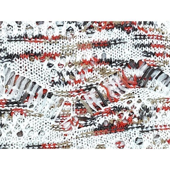 Boston Proper Open Weave Sweater Nylon Fringe Long Sleeves Cream Multi Sz XS - Picture 4 of 9